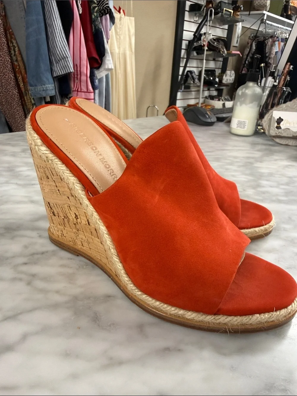 Sigerson Morrison Coral Red Suede Slip on Wedge NEW Size 7